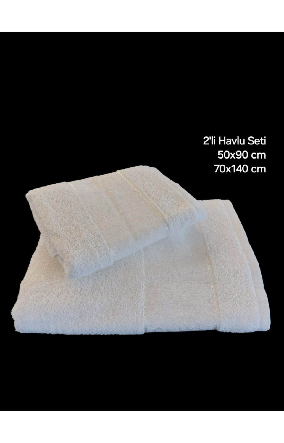 2'li %100 Pamuk 1 Adet 70x140 Banyo Havlusu 1 Adet 50x90 Saç Havlusu Beyaz Havlu Seti