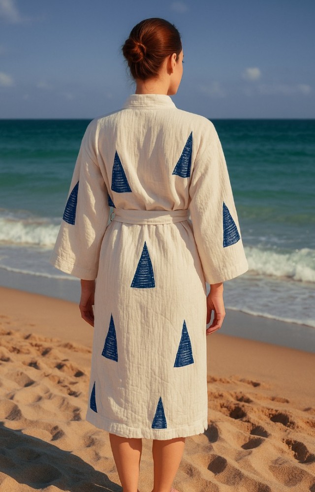 Yelken Desen Baskılı Müslin Kaftan Kimono Peştemal Bornoz (BOYU 120 CM)
