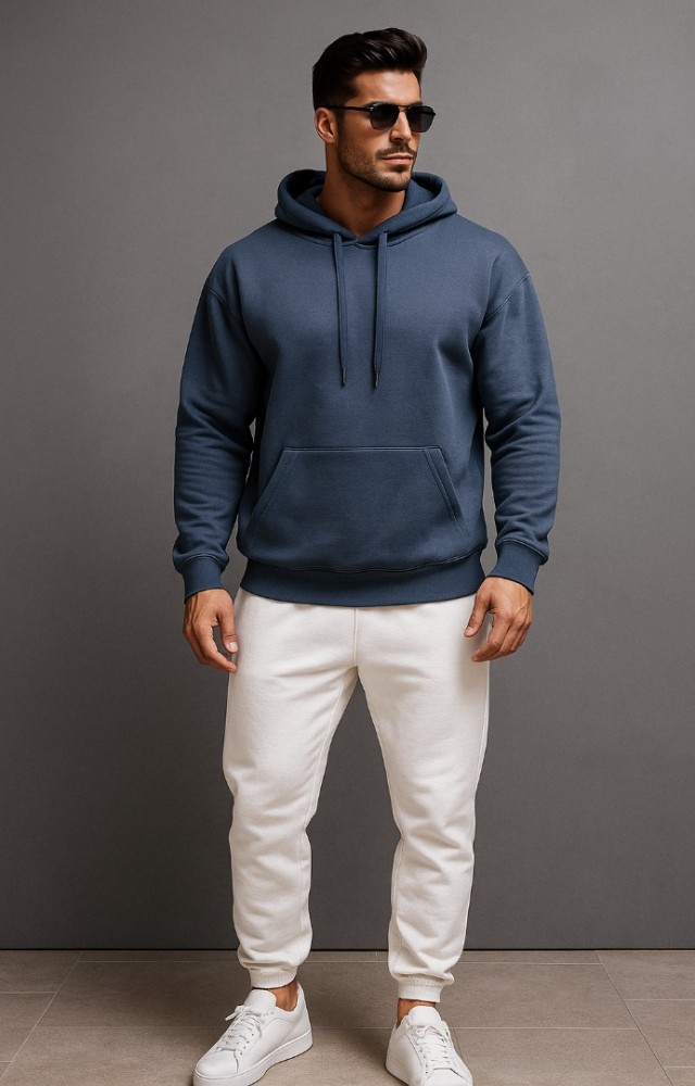 Kapüşonlu Cepli 3 İplik Yüksek Kaliteli Unisex Kadın Erkek Açık Lacivert Sweatshirt