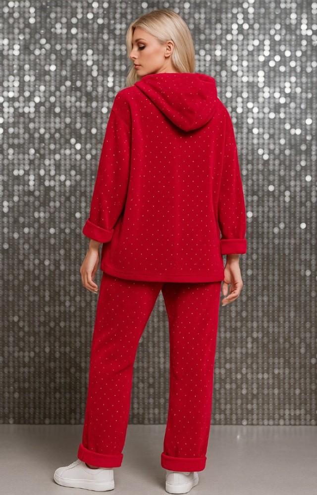 Taşlı Fermuarlı Kadın Alt Üst Takım Kırmızı