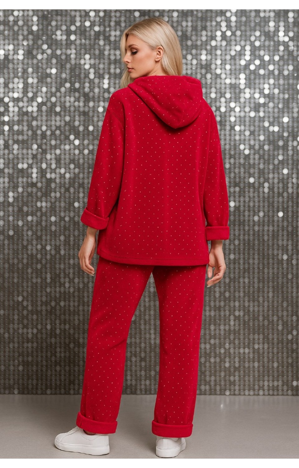 Taşlı Fermuarlı Kadın Alt Üst Takım Kırmızı
