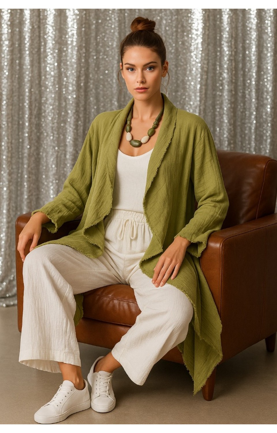 Cep Detaylı Dökümlü Eskitmeli Müslin Bohem Ceket Yeşil Cep Detaylı Dökümlü Eskitmeli Müslin Bohem Ceket Yeşil