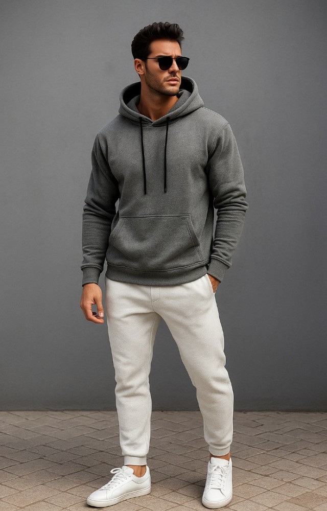 Kapüşonlu Cepli 3 İplik Yüksek Kaliteli Unisex Kadın ErkeK Gri Sweatshirt