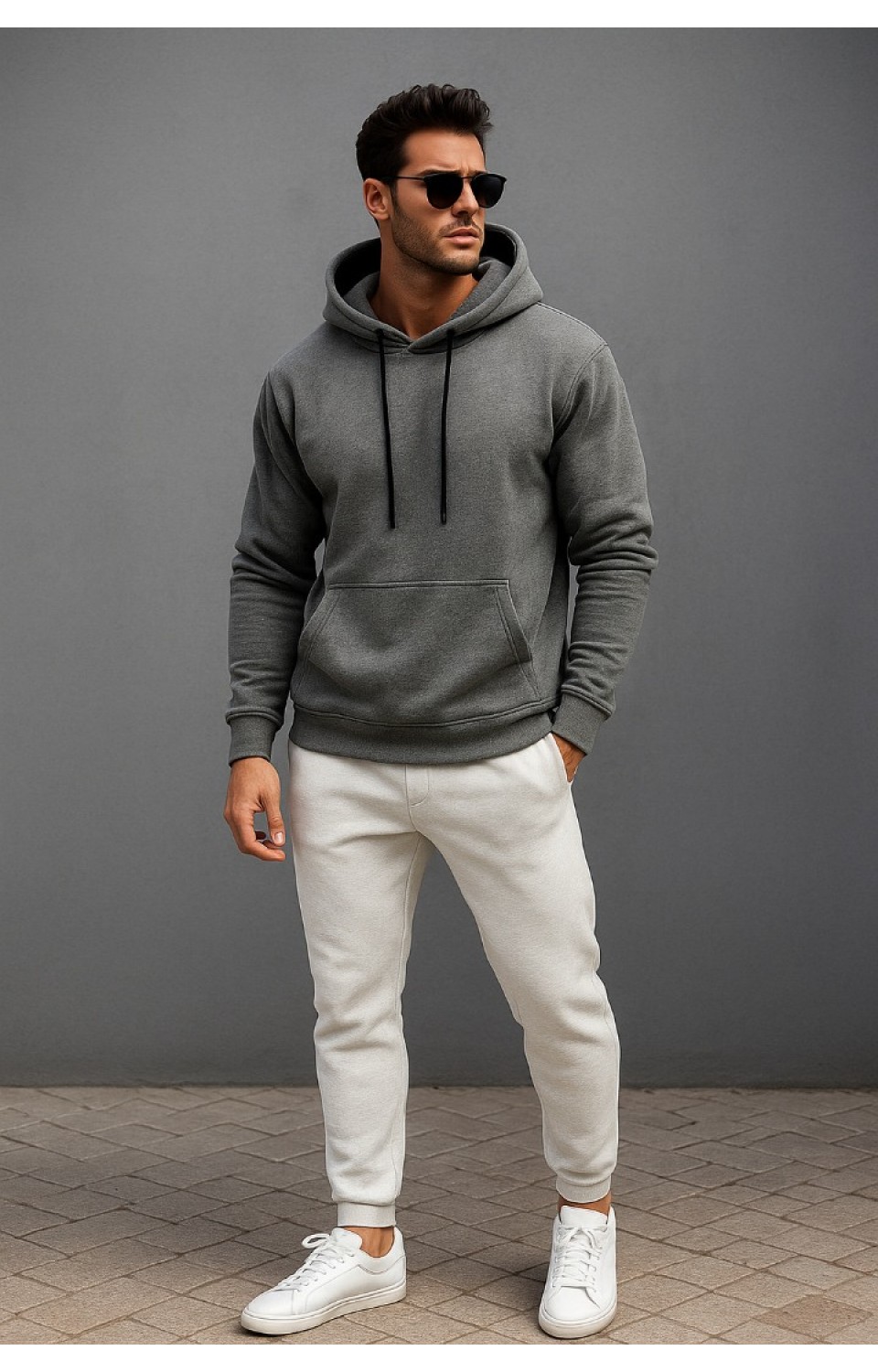 Kapüşonlu Cepli 3 İplik Yüksek Kaliteli Unisex Kadın ErkeK Gri Sweatshirt
