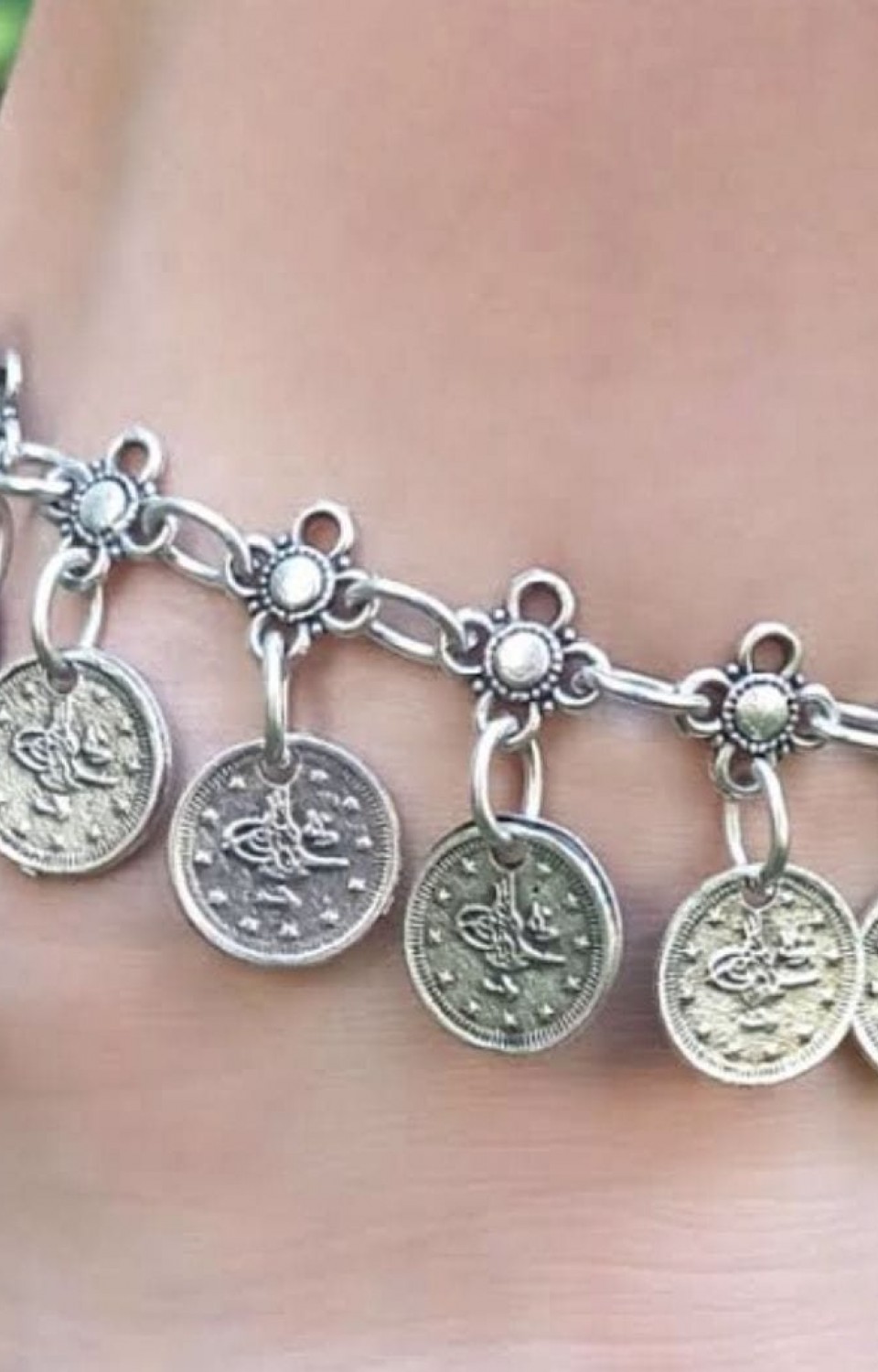 Kararmaya Karşı Dayanıklı Parlak Gümüş Kaplama  Ayarlanabilir Zincirli Halhal12