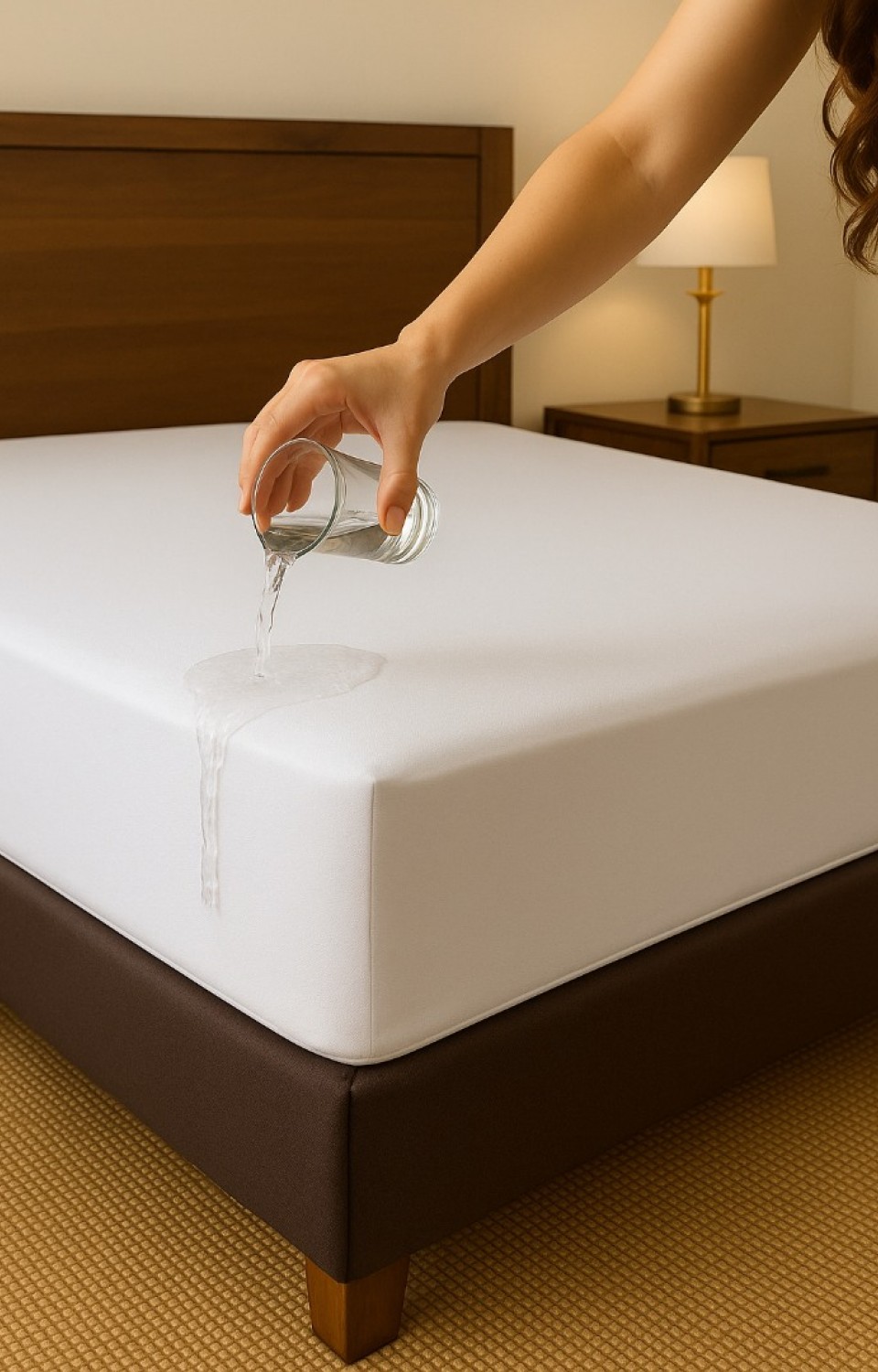 Micro Kumaş PU Fitted Kenar Çift Kişilik Sıvı Geçirmez Yatak Koruyucu Alez