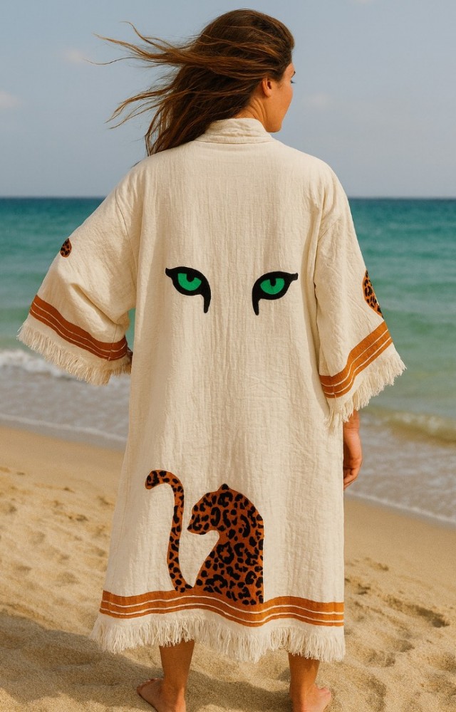 4 Kat Natürel Müslin Pamuk Kumaş Kimyasal İşlem Görmemiş El Baskılı Kaftan Kimono Peştemal Bornoz11