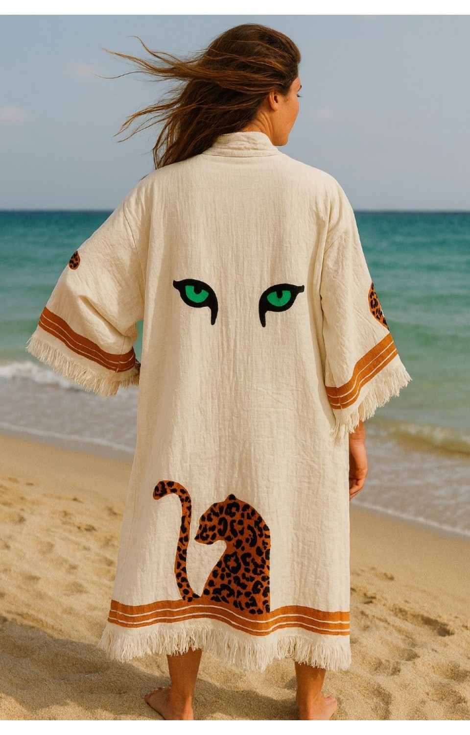 4 Kat Natürel Müslin Pamuk Kumaş Kimyasal İşlem Görmemiş El Baskılı Kaftan Kimono Peştemal Bornoz11