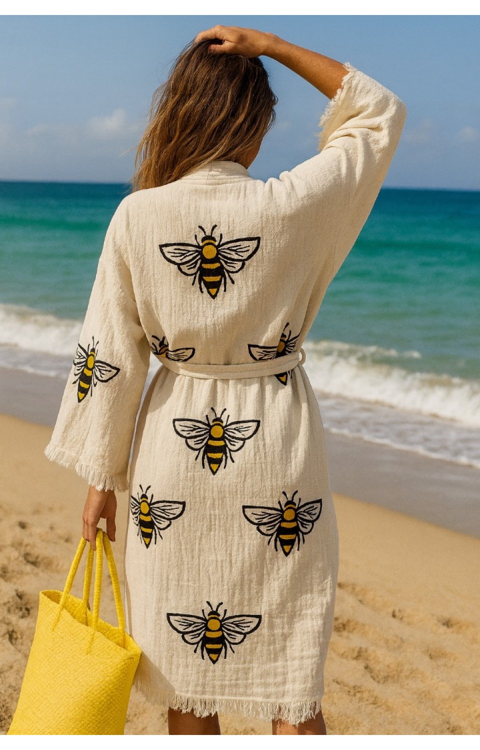 4 Kat Natürel Müslin Pamuk Kumaş Kimyasal İşlem Görmemiş El Baskılı Kaftan Kimono Peştemal Bornoz9