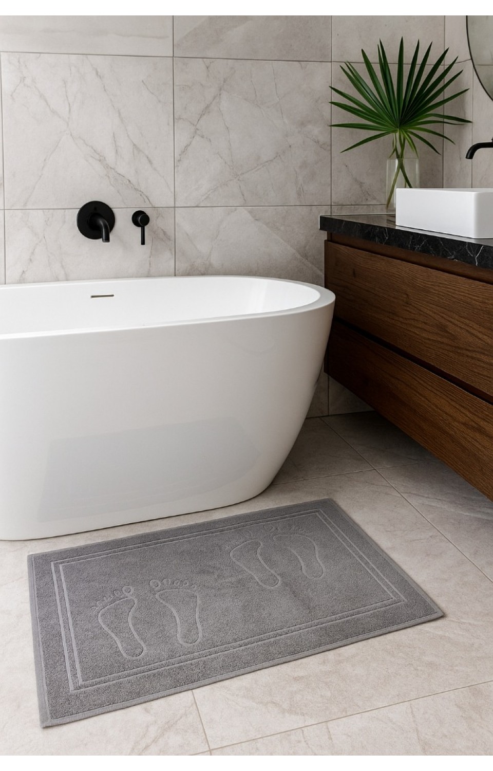 %100 Doğal Pamuk 2 Adet 50X80 Gri Banyo Ayak Havlusu