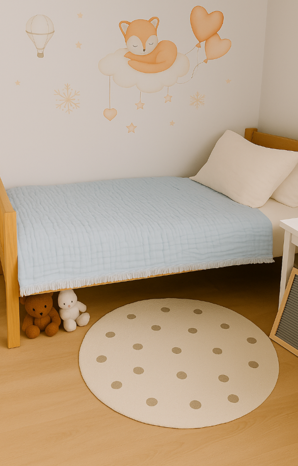 Müslin 6 Katlı İçi Silikon Dolgulu Çift Taraflı 100 X 120 cm Bebek Çocuk Battaniyesi Mavi