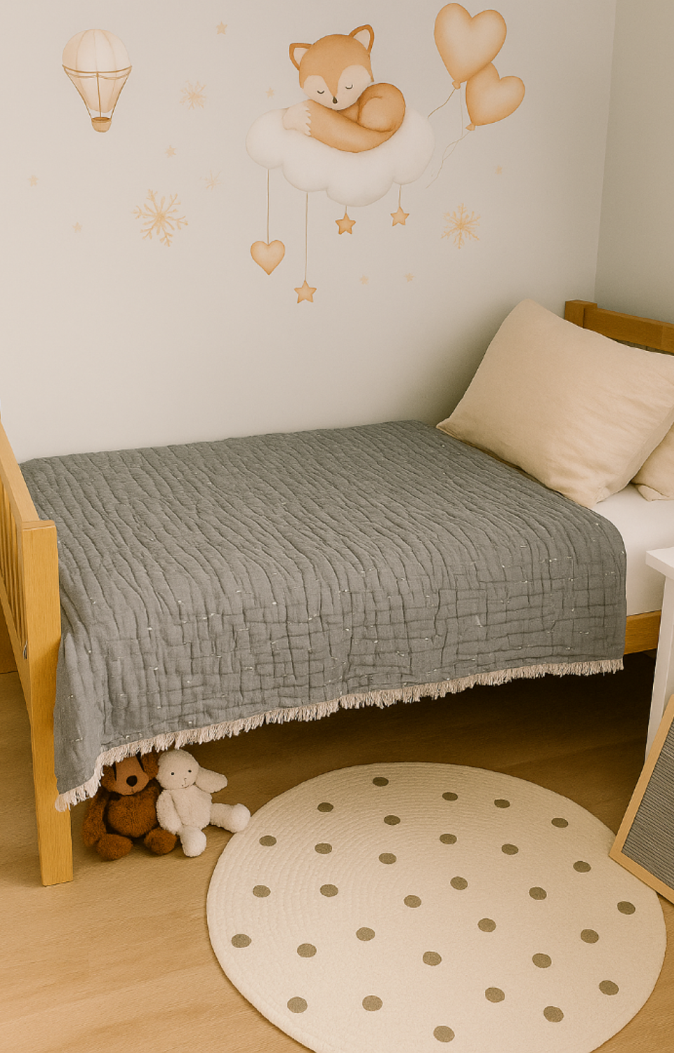 Müslin 6 Katlı İçi Silikon Dolgulu Çift Taraflı 100 X 120 cm Gri Bebek Çocuk Battaniyesi