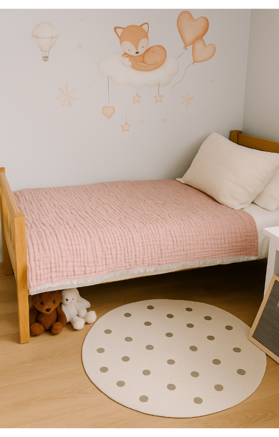 Müslin 6 Katlı İçi Silikon Dolgulu Çift Taraflı  100 X 120 cm Bebek Çocuk Battaniyesi Açık Pembe