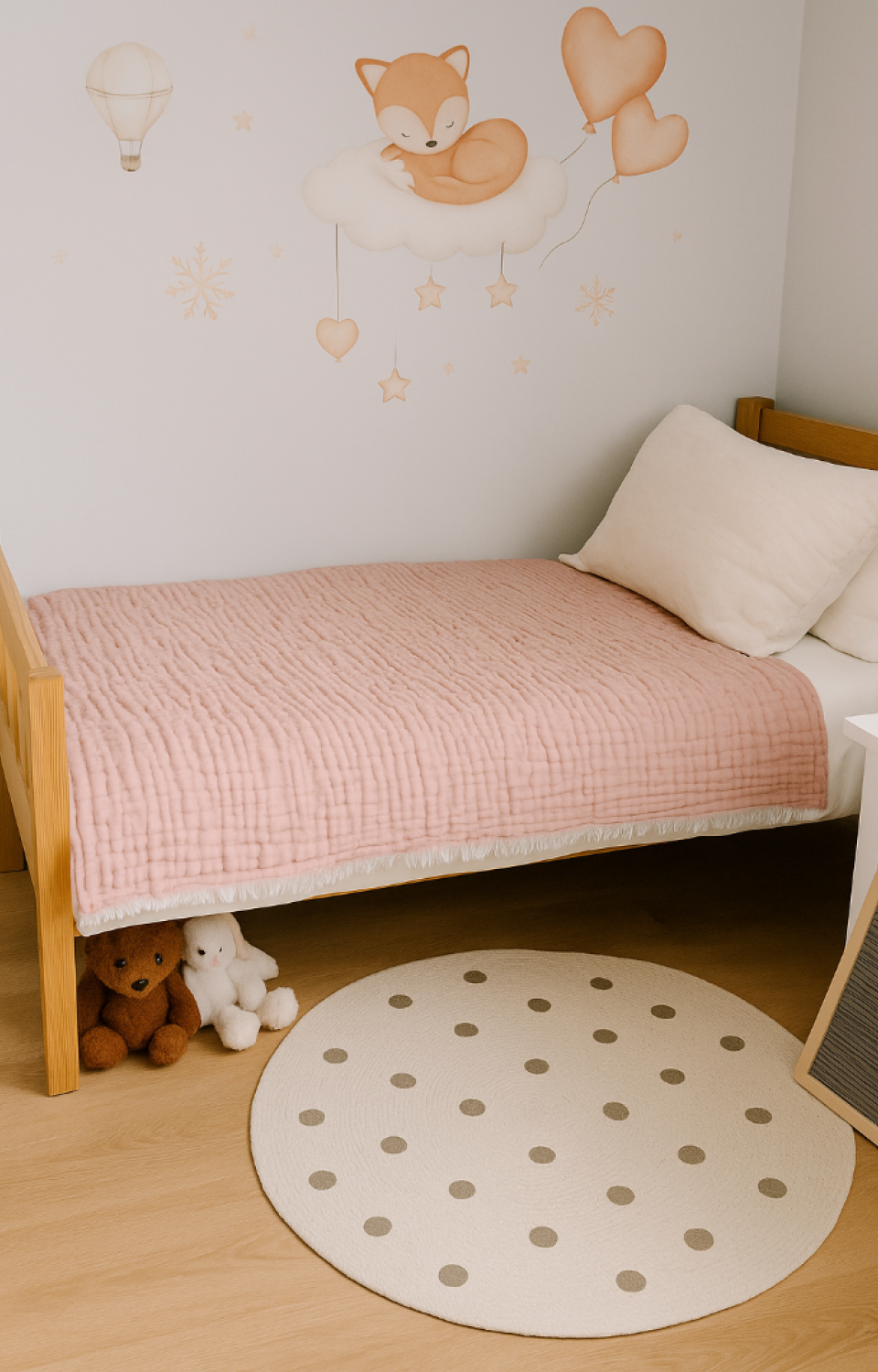 Müslin 6 Katlı İçi Silikon Dolgulu Çift Taraflı  100 X 120 cm Bebek Çocuk Battaniyesi Açık Pembe