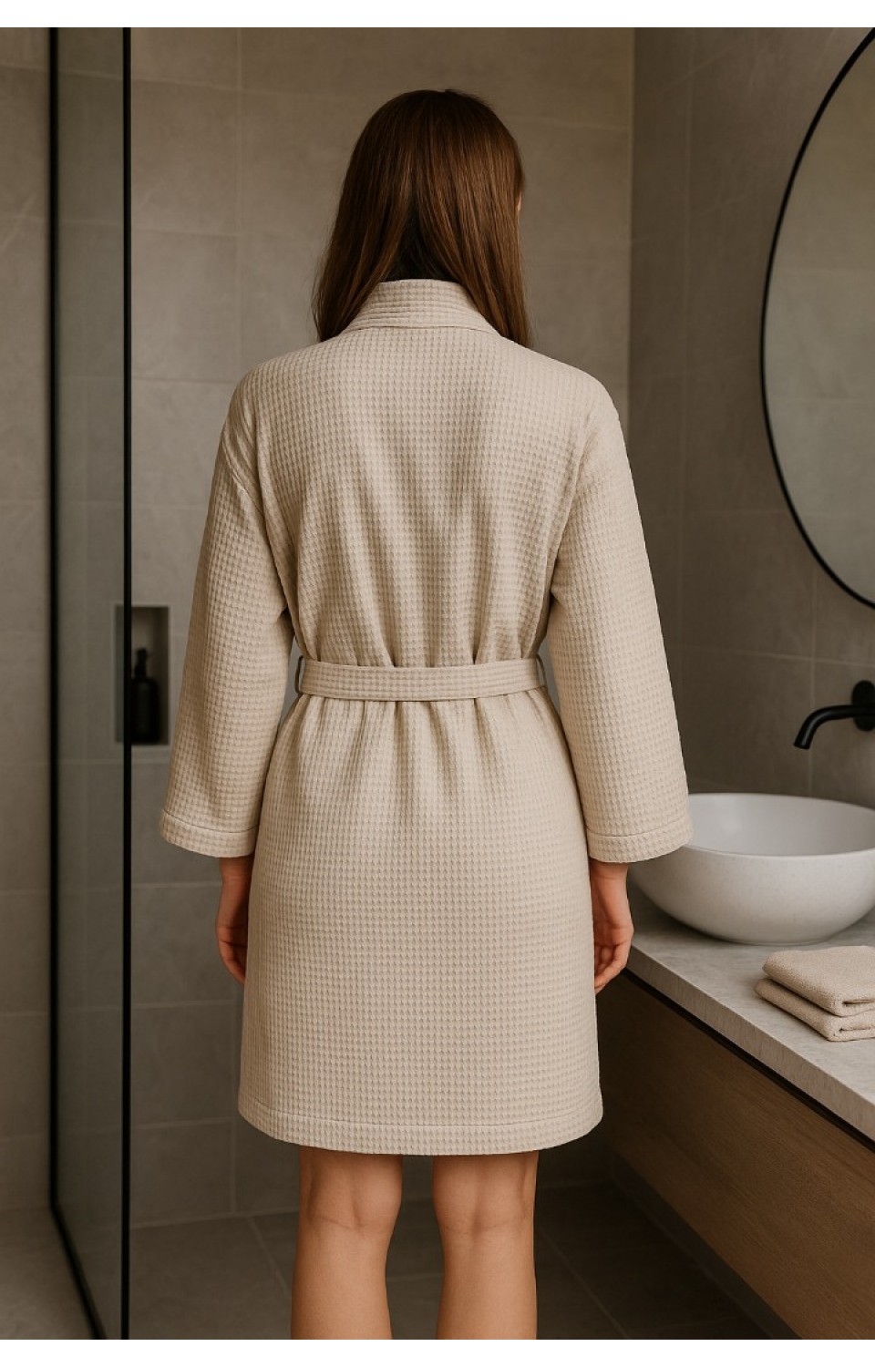 Kimona Yaka Cepli Unisex Kadın Erkek %100 Pamuk Pike Bornoz