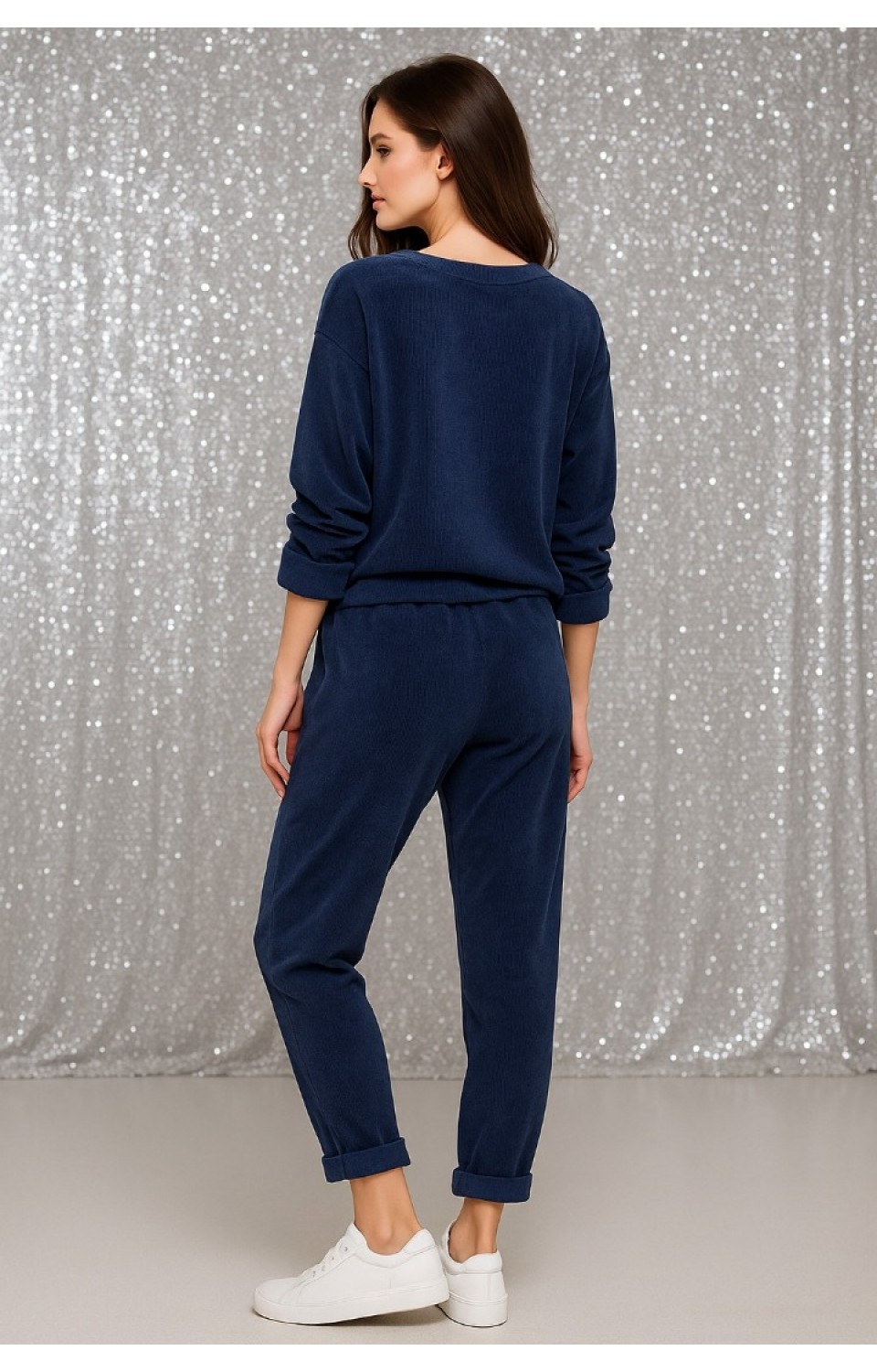 Bisiklet Yaka Kadife Kadın Alt Üst Takım Lacivert