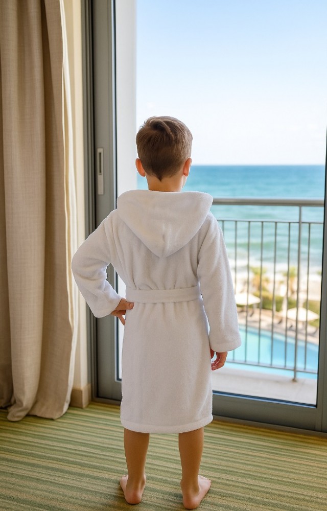 Dokulu Bambu Penye İplik Çocuk Bornoz Mükemmel Kalite Uzun Yıllar Yumuşak Kalır Suyu Çabuk Emer