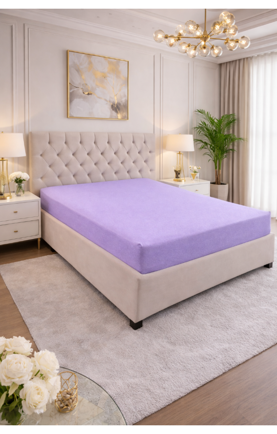 Çift Kişilik Lastikli Penye Çarşaf Lila