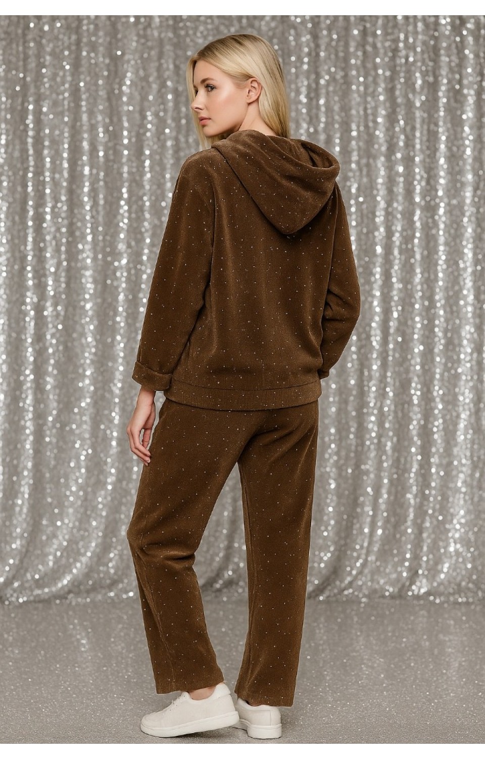 Taşlı Fermuarlı Kadın Alt Üst Takım Kahverengi