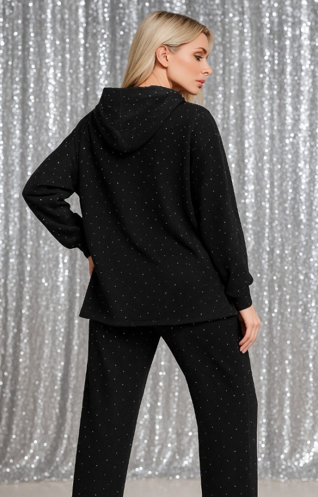 Taşlı Fermuarlı Kadın Alt Üst Takım Siyah