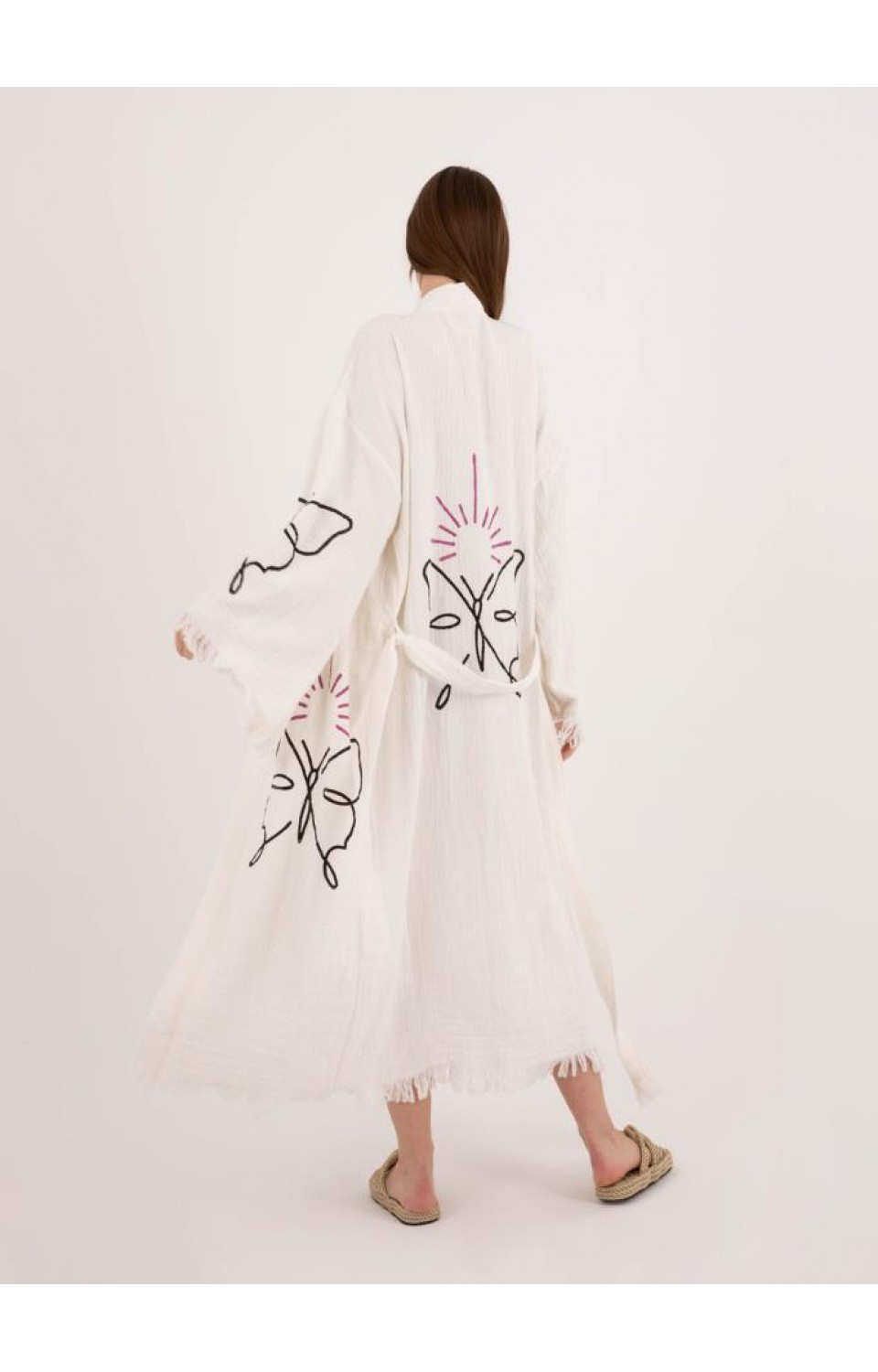 4 Kat Natürel Müslin Pamuk Kumaş Kimyasal İşlem Görmemiş El Baskılı Kaftan Kimono Peştemal Bornoz18