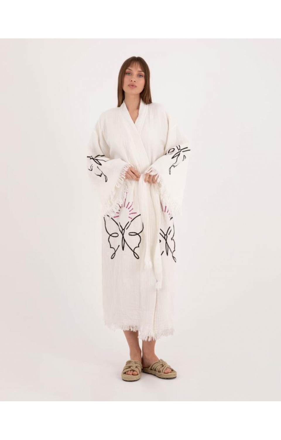 4 Kat Natürel Müslin Pamuk Kumaş Kimyasal İşlem Görmemiş El Baskılı Kaftan Kimono Peştemal Bornoz18