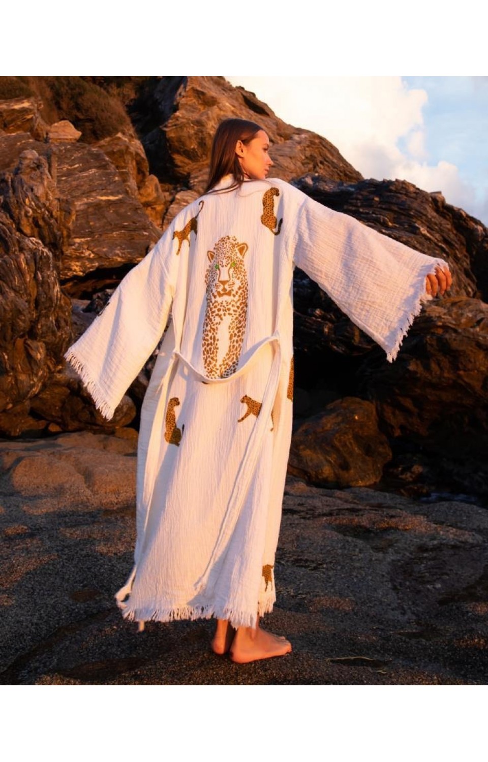 4 Kat Natürel Müslin Pamuk Kumaş Kimyasal İşlem Görmemiş El Baskılı Kaftan Kimono Peştemal Bornoz15