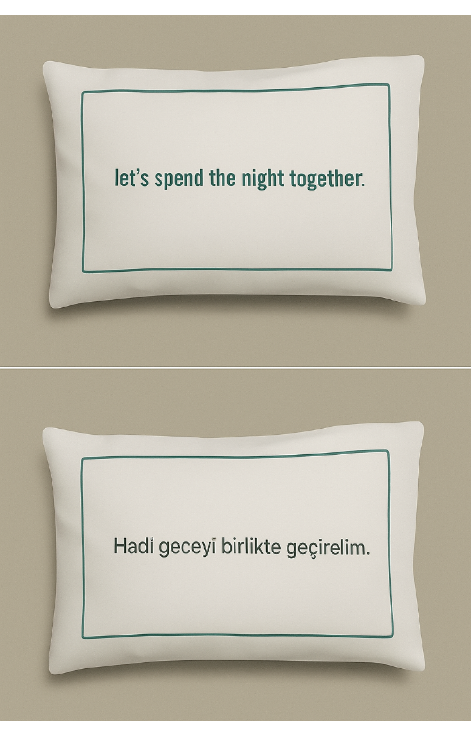 2 Adet Nakış Yazılı ve Çerçeveli 50x70 cm Pamuk Saten Yastık Kılıfı