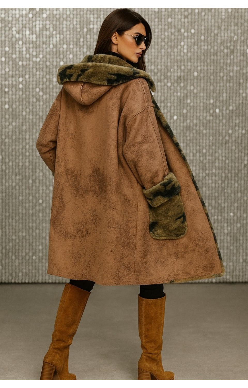 İçi Peluş Kamuflaj Desen Dışı Nubuk Kumaş Kadın Mont Taba İçi Peluş Kamuflaj Desen Dışı Nubuk Kumaş Kadın Mont Taba