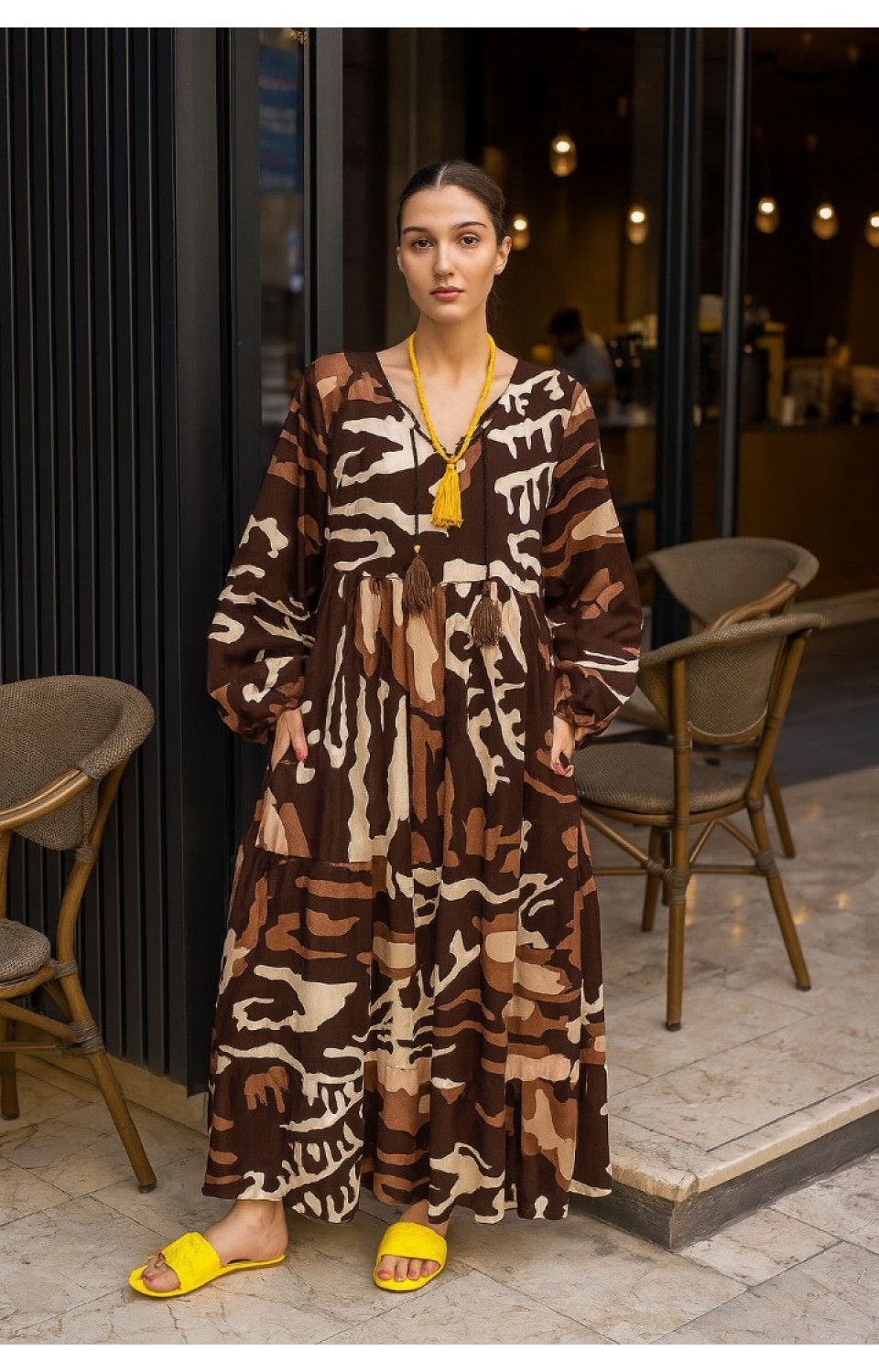 Kadın Yazlık Uzun Kol Kamuflaj Elbise