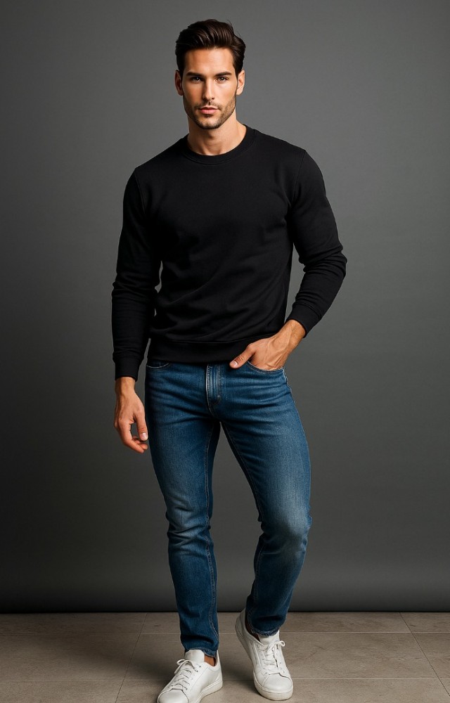 Bisiklet Yaka 3 İplik Yüksek Kaliteli Unisex Kadın Erkek Koyu Lacivert Sweatshirt