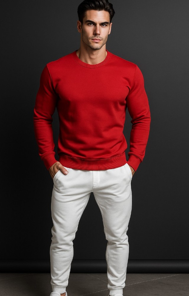 Bisiklet Yaka 3 İplik Yüksek Kaliteli Unisex Kadın Erkek Kırmızı Sweatshirt