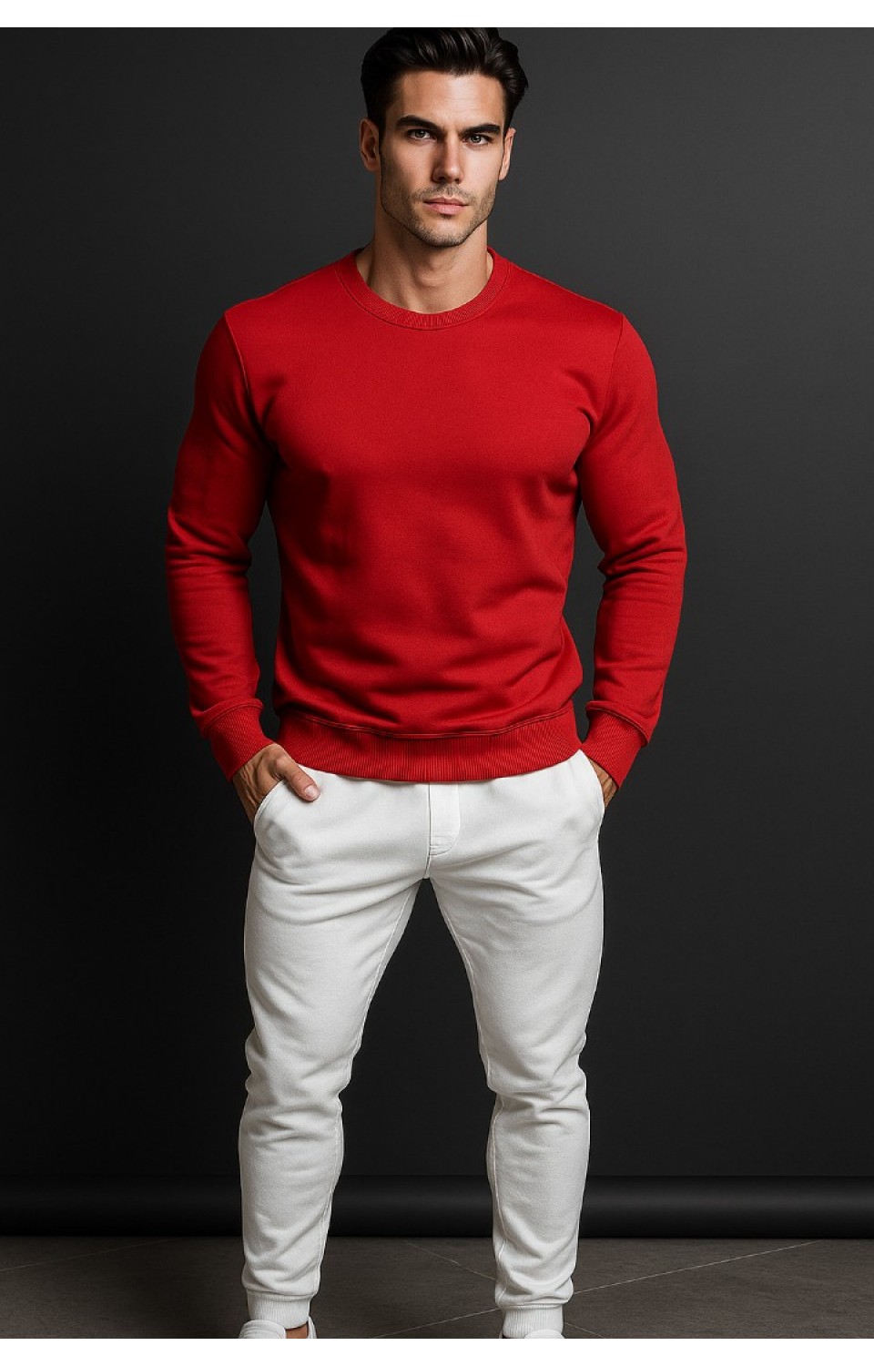 Bisiklet Yaka 3 İplik Yüksek Kaliteli Unisex Kadın Erkek Kırmızı Sweatshirt