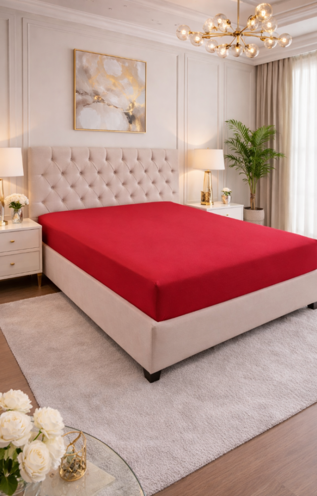 Çift Kişilik Lastikli Penye Çarşaf Kırmızı