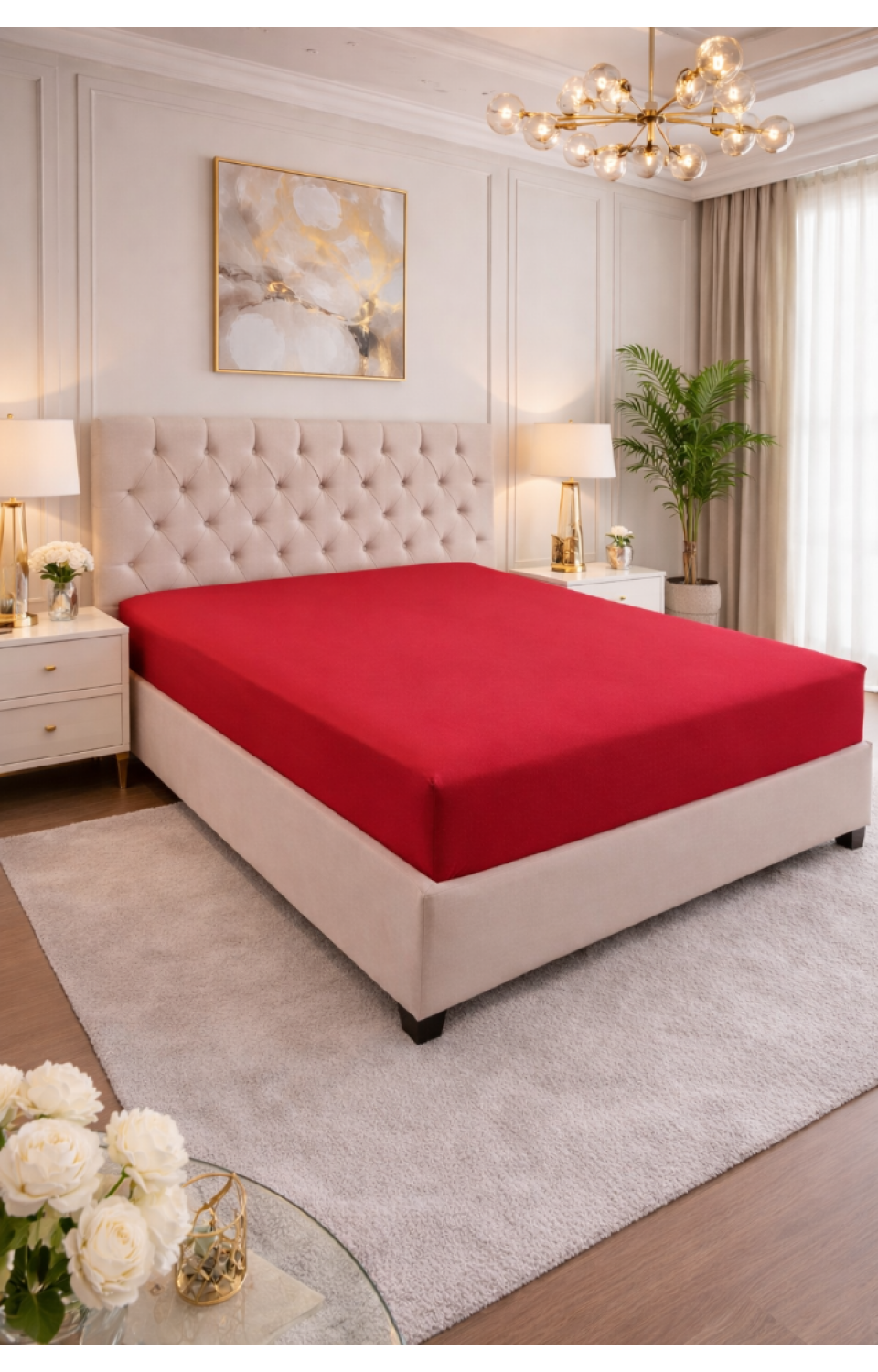 Çift Kişilik Lastikli Penye Çarşaf Kırmızı