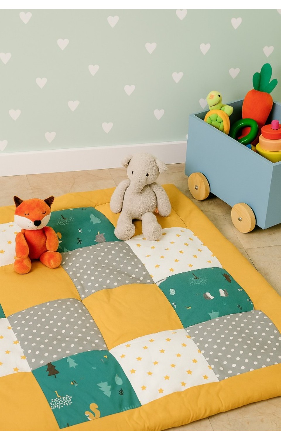 Çocuk Oyun Minderi Çadır Yer Minderi 100x100cm Pamuklu Kumaş Sünger Dolgulu Çift Taraflı Minder