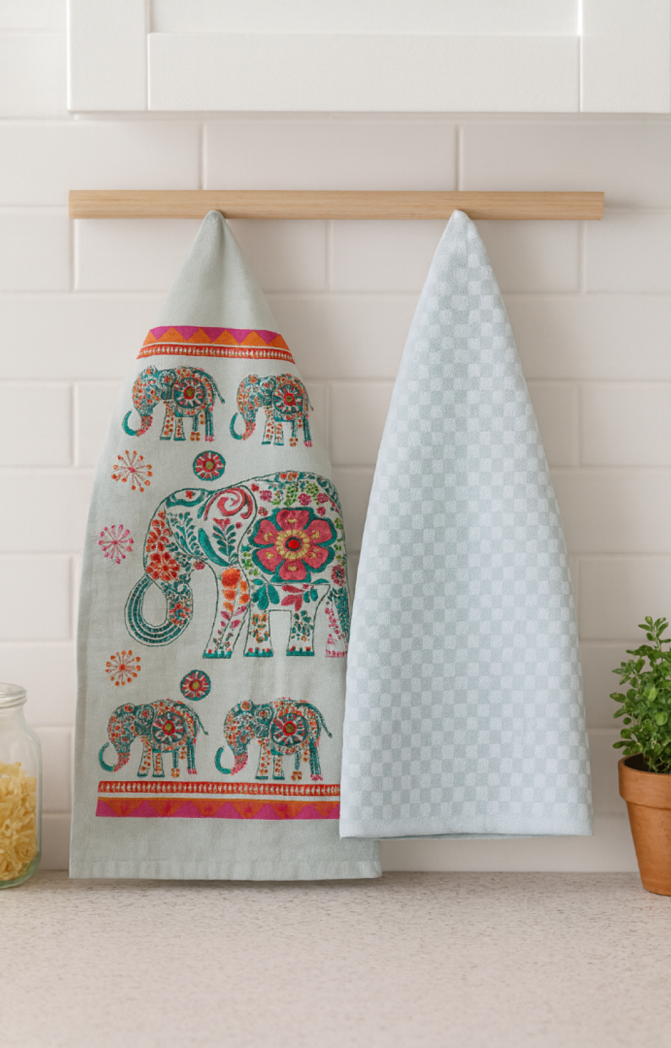 2'li Mutfak Peçetesi %100 Pamuk Dokuma Desenli ve Baskılı 40 x 60 Gri Havlu Seti