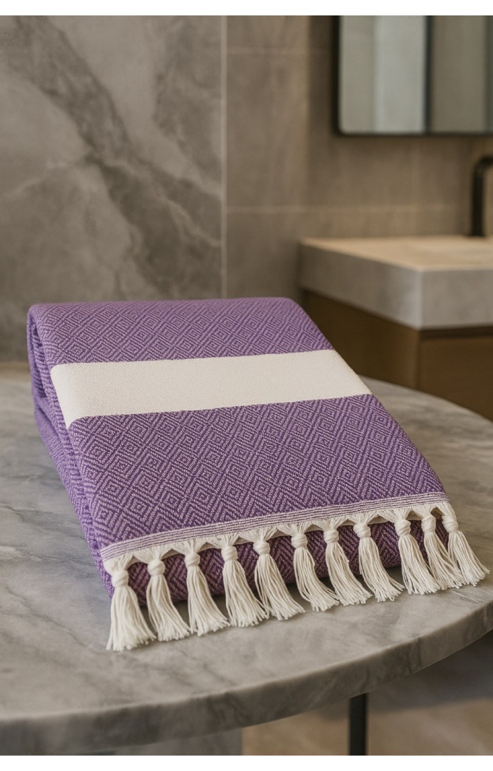 Elmas Desen %100 Pamuk 100 x 180 cm Peştemal Plaj Banyo Havlusu Açık Mor