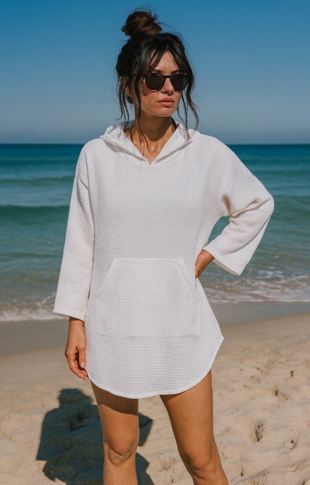 Kapüşonlu Cepli %100 Pamuk Kadın Panço