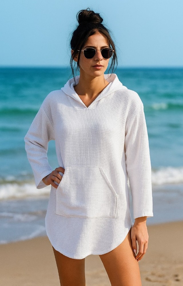 Kapüşonlu Cepli %100 Pamuk Kadın Panço