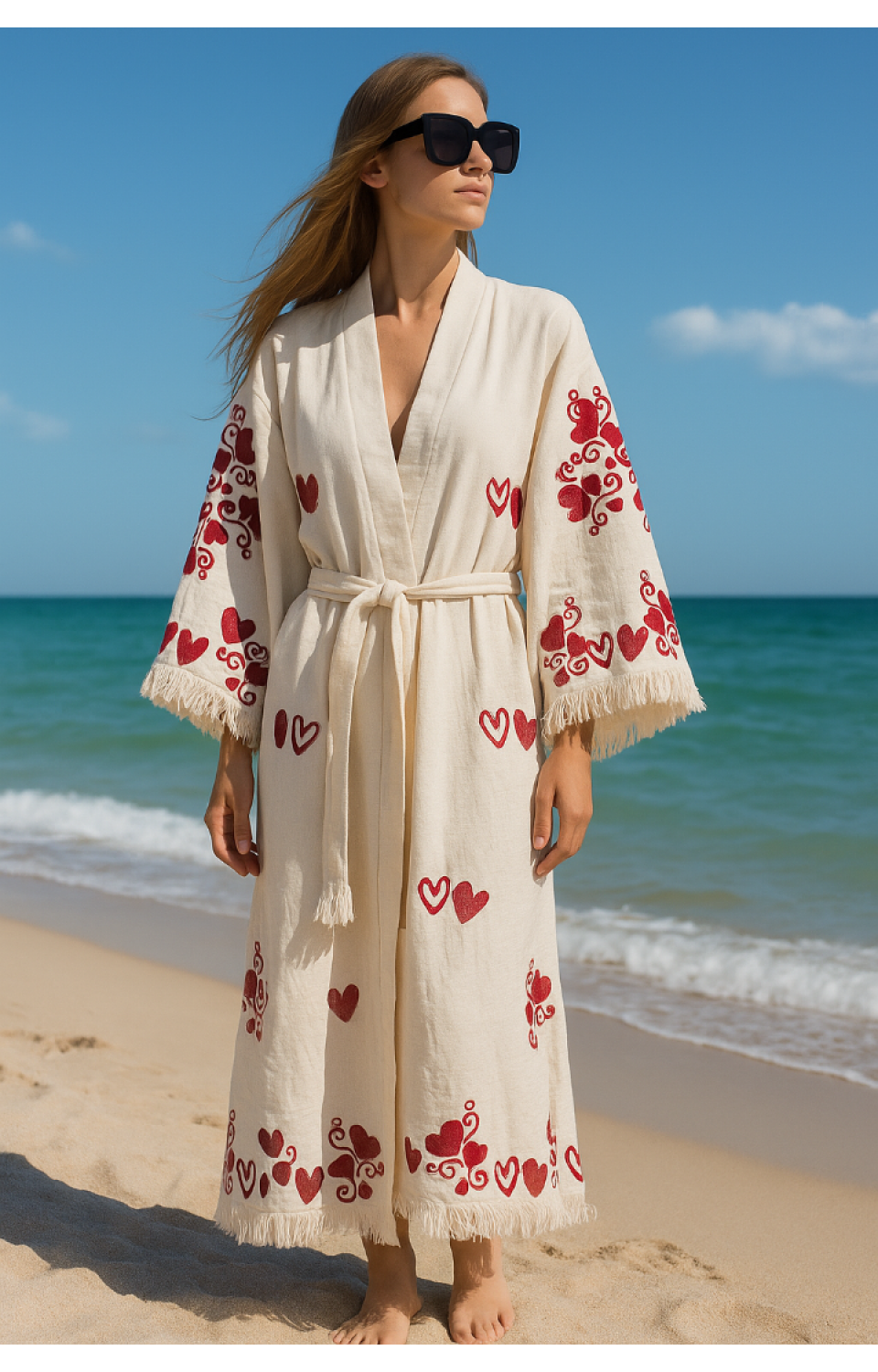 4 Kat Natürel Müslin Pamuk Kumaş Kimyasal İşlem Görmemiş El Baskılı Kaftan Kimono Peştemal Bornoz6