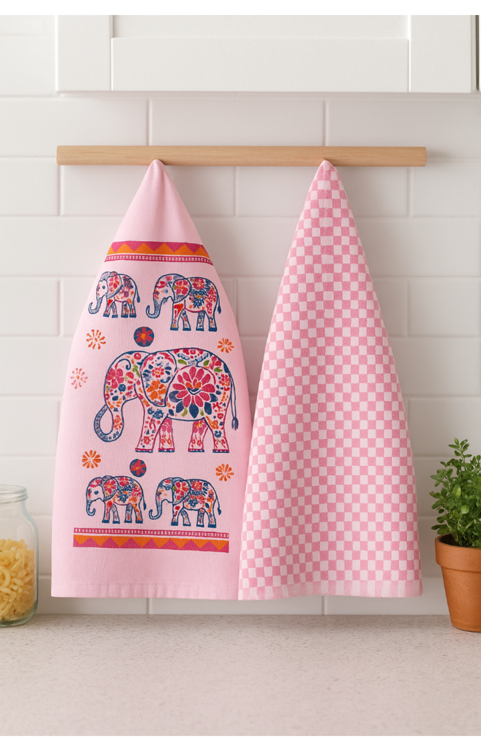 2'li Mutfak Peçetesi %100 Pamuk Dokuma Desenli ve Baskılı 40 x 60 Pudra Havlu Seti