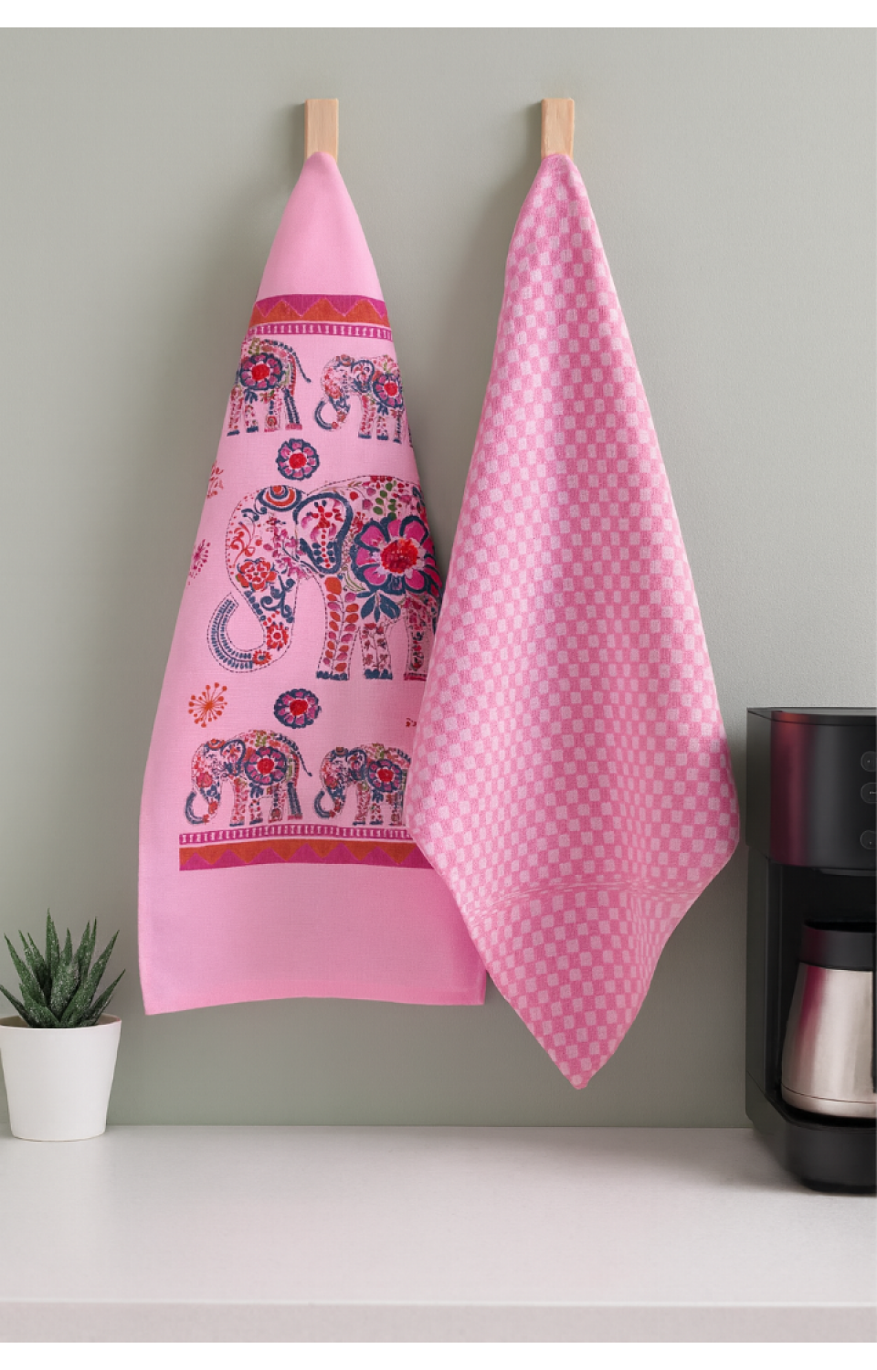 2'li Mutfak Peçetesi %100 Pamuk Dokuma Desenli ve Baskılı 40 x 60 Pembe Havlu Seti