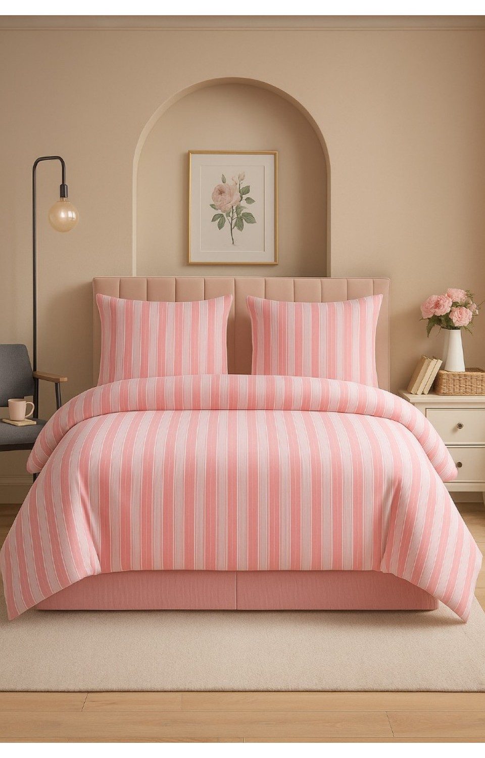 %60 Pamuk %40 Polycotton Nevresim 200x220 Çarşaf 240x260 Yastık Kılıfı 2 Adet 50x70 Pembe Nevresim Takımı