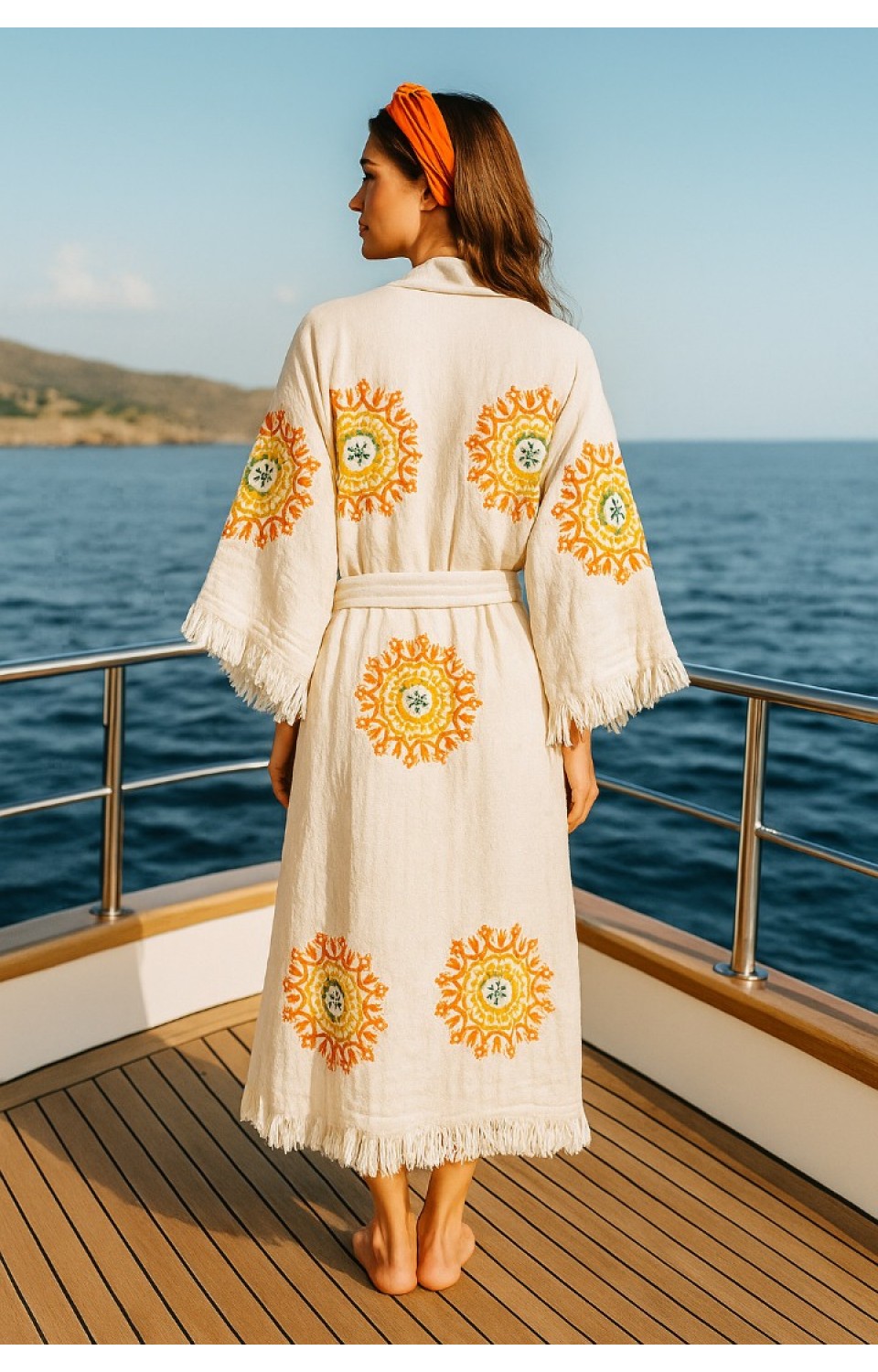   4 Kat Natürel Müslin Pamuk Kumaş Kimyasal İşlem Görmemiş El Baskılı Kaftan Kimono Peştemal Bornoz23