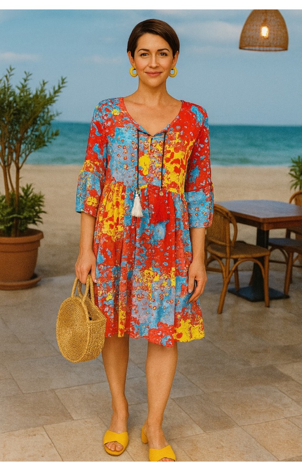 Kadın Yazlık Volanlı Kırmızı Renkli Elbise