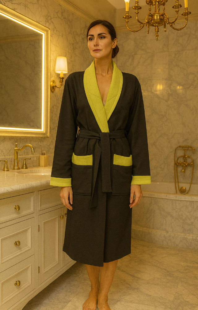 Şal Yaka Cepli İnce Pike Kumaş Unisex Kadın Erkek Sabahlık Bornoz 