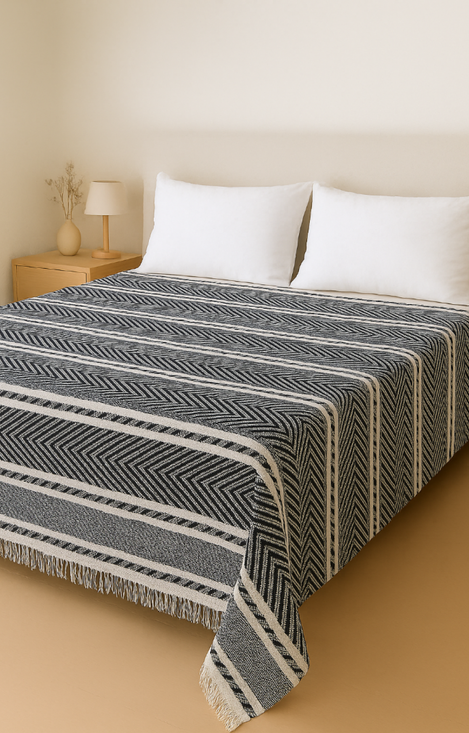 Çift Kişilik 200 x 220 cm Siyah Pike Yatak Örtüsü