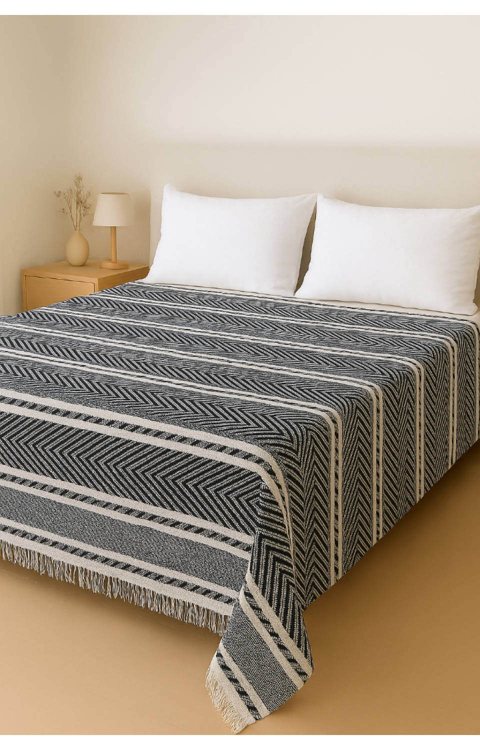 Çift Kişilik 200 x 220 cm Siyah Pike Yatak Örtüsü