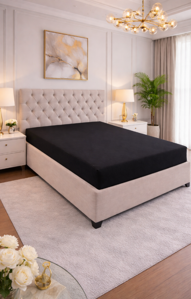 Çift Kişilik Lastikli Penye Çarşaf Siyah